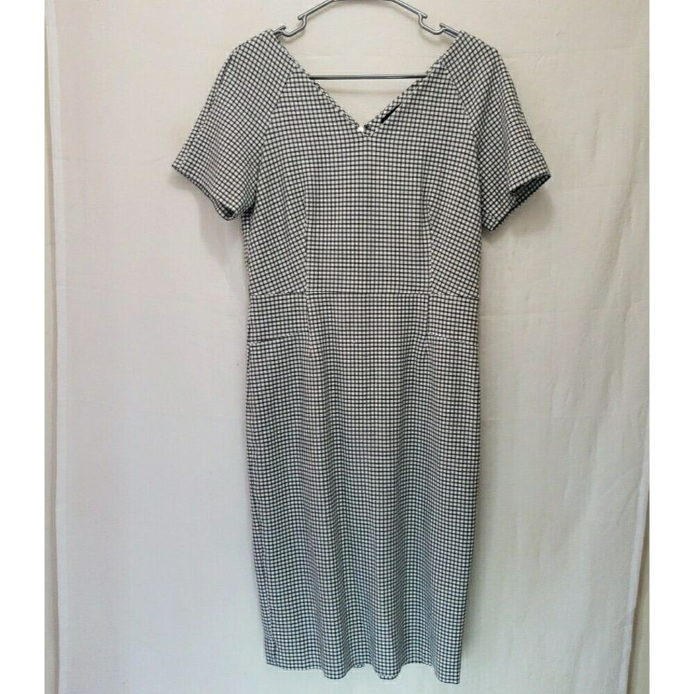Banana Republic Black White Checkered Dress Size 10 Short Sleeve Stretch